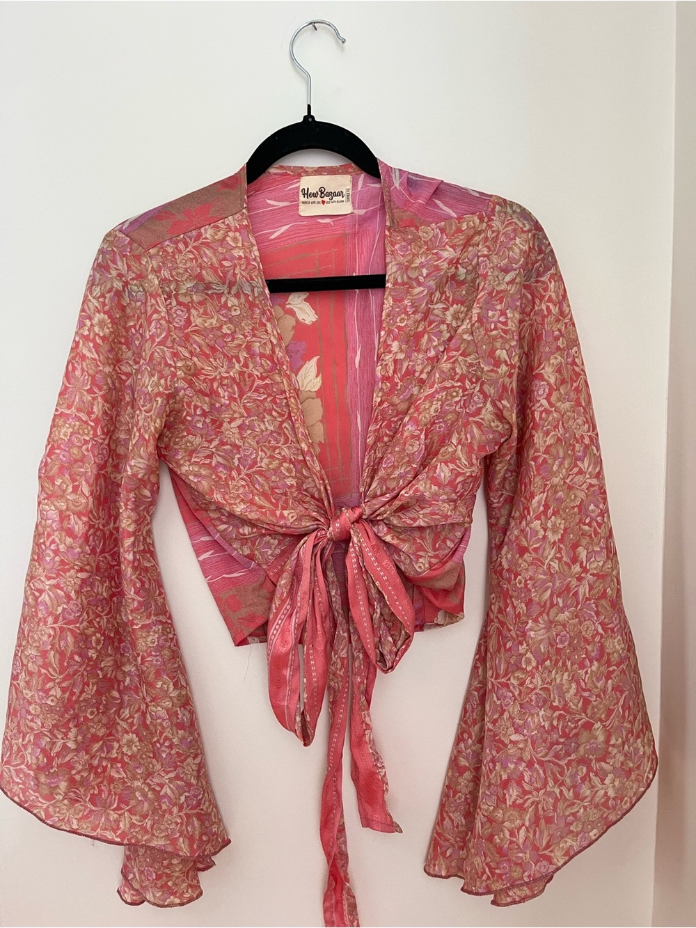 Bohemian Summer Pink Floral Tie-Front Kimono Top made in India